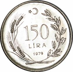 1979 Yılı 150 Lira  FAO Aile Planlaması Herkes İçin Yiyecek  Kenar  (8.90gr 900 Ayar Gümüş Kenar Yazısı Tura'ya Göre Ters )  8715