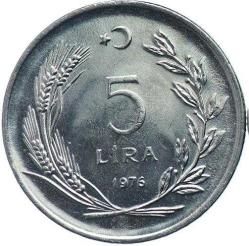 Türkiye Cumhuriyeti 1976  5 Lira  (8236)