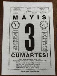 Efemera - 3 MAYIS 2003 - TAKVİM YAPRAĞI - DOĞUM GÜNÜ HEDİYESİ - BÜYÜK SAATLİ MAARİF TAKVİMİ - FATİH SULTAN MEHMET'İN VEFATI - ŞAİR FATİH SULTAN MEHMED - kitantik - kitaLog