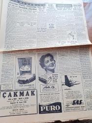 Cumhuriyet Gazetesi - 10 Mart 1956 - İzmir Nutku Üzerine Yazan Nadir Nadi Köşe Yazısı - Adnan Menderes İntizar Hilafına Dün İzmir'de Hiç Konuşmadı -  İngilizler Makarios'u Tevkif Edip Sürdüler - Ege Üniversitesi Açılışında Maarif Vekili Ahmed Özel Nutuk Söyledi - Mehmet Taşkesen Cemiyet İçin Tehlikelidir -  Ziya Termen Dün Demokrat Partiden Çekildi - Sarışın Bomba Marilyn Monroe Melek Sinemasında - Kırlangıç Yuvası Yazan Taylor Caldwell Yazı Dizisi - Çakırcalıyı Biz Öldürdük Yazan Yaşar Kemal Yazı Dizisi - Patrona Halil Hamamının İki Kubbesi Çöktü - Ses Sanatkarı Necla Öz Puro Tuvalet Sabunu Kullanıyor -  Prag Stalin'in Yeni Heykelini Ne Yapacağını Düşünüp Duruyor - Resimli Romanımız Çalınan Tabanca Yazan George Simenon - Şehir Tiyatroları Dram Kısmında Gizli Oturum Oyunu - Okuyucularla Başbaşa - Türkiye Hollanda Ordu Maçı Yarın Ankara'da Oynanıyor - Vefa Bugün Kasımpaşa İle Karşılaşıyor - Mehmet Ali Has Milli Kadrodan Çıkarılmak İsteniyor - Bugünkü Basketbol Maçları - Vita Yağ