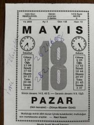 18 MAYIS 2003 - TAKVİM YAPRAĞI - DOĞUM GÜNÜ HEDİYESİ - BÜYÜK SAATLİ MAARİF TAKVİMİ - NACİ KASIM - GÜLTEKİN SAMANOĞLU - DÜNYA MÜZELER GÜNÜ VE HAFTASI - NE DERSİNİZ