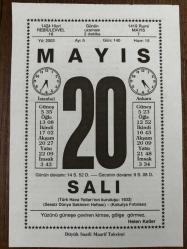 20 MAYIS 2003 - TAKVİM YAPRAĞI - DOĞUM GÜNÜ HEDİYESİ - BÜYÜK SAATLİ MAARİF TAKVİMİ - HELEN KELLER - DR.L. SAMİ AKALIN - PADİŞAH 2.OSMANIN TAHTAN İNDİRİLMESİ - HATTAT HAMİT BEY'İN VEFATI - İNSAN ATATÜRK