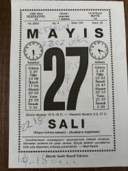 27 MAYIS 2003 - TAKVİM YAPRAĞI - DOĞUM GÜNÜ HEDİYESİ - BÜYÜK SAATLİ MAARİF TAKVİMİ - NACİ KASIM - HARPUT'TAN MANİLER - 1960 DARBESİ - HURŞİT PAŞA