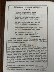 29 MAYIS 2003 - TAKVİM YAPRAĞI - DOĞUM GÜNÜ HEDİYESİ - BÜYÜK SAATLİ MAARİF TAKVİMİ - ATATÜRK - YAHYA KEMAL - II.MEHMET'E FATİH ÜNVANININ VERİLMESİ