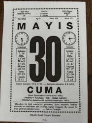 30 MAYIS 2003 - TAKVİM YAPRAĞI - DOĞUM GÜNÜ HEDİYESİ - BÜYÜK SAATLİ MAARİF TAKVİMİ - RAKIM ZİYAOĞLU - BEDRİ RAHMİ EYUBOĞLU - İSTANBUL'UN İLK BELEDİYE BAŞKANI - JEANNE D'ARC ROUEN MEYDANINDA YAKILDI