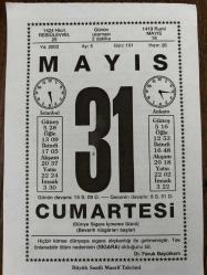 31 MAYIS 2003 - TAKVİM YAPRAĞI - DOĞUM GÜNÜ HEDİYESİ - BÜYÜK SAATLİ MAARİF TAKVİMİ - DR.FARUK BAYÜLKEM - PROF. DR. YILDIZ TÜMERDEM - BUGÜN SİGARADAN UZAK DURUN