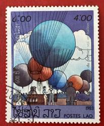 Laos Pulu-  Laos Stamp - Postadan Geçmiş Pul Filateli - DAMGALI - Sıcak Hava Balonu Uçuşu Temalı Pul , 4.00 PARA - YABANCI PULLAR - NOSTALJİK DOĞUM GÜNÜ HEDİYESİ