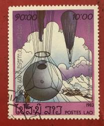 Laos Pulu- Laos Stamp - Postadan Geçmiş Pul Filateli - DAMGALI - Sıcak Hava Balonu Uçuşu Temalı Pul , 10.00 PARA - YABANCI PULLAR - NOSTALJİK DOĞUM GÜNÜ HEDİYESİ