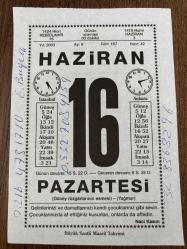 16 HAZİRAN 2003 - TAKVİM YAPRAĞI - DOĞUM GÜNÜ HEDİYESİ - BÜYÜK SAATLİ MAARİF TAKVİMİ - NACİ KASIM - YEKTA GÜNGÖR ÖZDEN - İLK KADIN SOVYET KOZMONOTU VALENTİNA TREŞKOVA UZAYA FIRLATILDI - GÜRÜLTÜCÜ OLMAYALIM - VESTİYER
