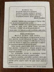 27 HAZİRAN 2003 - TAKVİM YAPRAĞI - DOĞUM GÜNÜ HEDİYESİ - BÜYÜK SAATLİ MAARİF TAKVİMİ - HÖLDERLİN - ŞÜKRAN KURDAKUL - TÜRK DEVLETİNDE İLK DÜZENLİ ORDU KURULDU - YAZAR AHMET MİTHAT EFENDİ TARAFINDAN TERCÜMAN-I HAKİKAT ADLI GAZETE ÇIKARILDI - BAZILARIMIZ İÇİN MUTLU OLMAZ ZOR DEĞİL