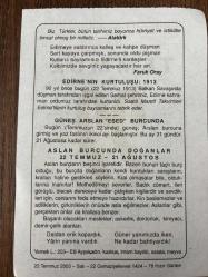 22 TEMMUZ 2003 - TAKVİM YAPRAĞI - DOĞUM GÜNÜ HEDİYESİ - BÜYÜK SAATLİ MAARİF TAKVİMİ - THOMAS FULLER - ATATÜRK - FARUK ORAY - EDİRNE'NİN KURTULUŞU - GÜNEŞ ARSLAN BURCUNDA - ARSLAN BURCUNDA DOĞANLAR