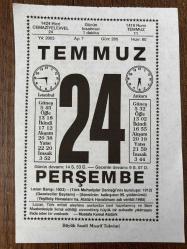 24 TEMMUZ 2003 - TAKVİM YAPRAĞI - DOĞUM GÜNÜ HEDİYESİ - BÜYÜK SAATLİ MAARİF TAKVİMİ - MUSTAFA KEMAL ATATÜRK - KAPİTÜLASYON - GAZETECİLER GÜNÜ