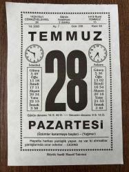 28 TEMMUZ 2003 - TAKVİM YAPRAĞI - DOĞUM GÜNÜ HEDİYESİ - BÜYÜK SAATLİ MAARİF TAKVİMİ - CİCERO - I.DÜNYA SAVAŞININ BAŞLANGICI - DEMİR YOLU DOĞUDA AŞKALE'YE VARDI - 3.SELİM ÖLDÜRÜLDÜ