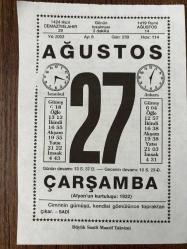 27 AĞUSTOS 2003 - TAKVİM YAPRAĞI - DOĞUM GÜNÜ HEDİYESİ - BÜYÜK SAATLİ MAARİF TAKVİMİ - SADİ - TÜRK ORDUSU AFYON'U DÜŞMAN İŞGALİNDEN KURTARDI - İZMİR ENTERNASYONEL FUARI - GÜLTEKİN SAMANOĞLU