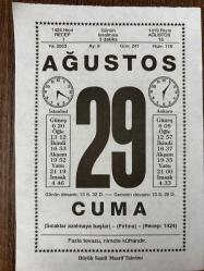 29 AĞUSTOS 2003 - TAKVİM YAPRAĞI - DOĞUM GÜNÜ HEDİYESİ - BÜYÜK SAATLİ MAARİF TAKVİMİ - İBRAHİM MINNETOĞLU - TÜRKİYE'DE İLK DEFA TELGRAF MUHAREBESİ BAŞLADI - ATATÜRK KÖPRÜSÜNÜN TEMELİ ATILDI - YUVADA HUZURSUZLUK İŞE TESİR EDER Mİ ? - OTURAMAZ MIŞ!