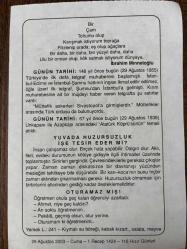 29 AĞUSTOS 2003 - TAKVİM YAPRAĞI - DOĞUM GÜNÜ HEDİYESİ - BÜYÜK SAATLİ MAARİF TAKVİMİ - İBRAHİM MINNETOĞLU - TÜRKİYE'DE İLK DEFA TELGRAF MUHAREBESİ BAŞLADI - ATATÜRK KÖPRÜSÜNÜN TEMELİ ATILDI - YUVADA HUZURSUZLUK İŞE TESİR EDER Mİ ? - OTURAMAZ MIŞ!