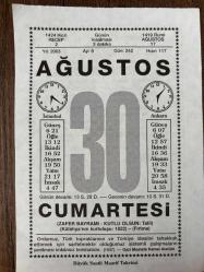 30 AĞUSTOS 2003 - TAKVİM YAPRAĞI - DOĞUM GÜNÜ HEDİYESİ - BÜYÜK SAATLİ MAARİF TAKVİMİ - GAZİ MUSTAFA KEMAL ATATÜRK - BAŞKOMUTANLIK MEYDAN SAVAŞININ KAZANILMASI , KURTULUŞ SAVAŞI