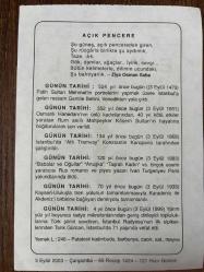 3 EYLÜL 2003 - TAKVİM YAPRAĞI - DOĞUM GÜNÜ HEDİYESİ - BÜYÜK SAATLİ MAARİF TAKVİMİ - İSHAK ALATON - ZİYA OSMAN SABA - FATİH SULTAN MEHMET'İN PORTLERİNİ YAPMAK İÇİN RESSAM BELLİNİ GELDİ - KÖSEM SULTAN ÖLDÜRÜLDÜ - ATLI TRAMVAY ÇALIŞTIRILDI - RUS ROMANCI İVAN TURGENYEV VEFAT ETTİ - SPİKER TARIK GÜRCAN VEFAT ETTİ - KARADENİZ, AKDENİZ DEMİR YOLU TAMAMLANDI