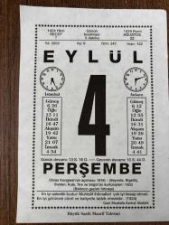 4 EYLÜL 2003 - TAKVİM YAPRAĞI - DOĞUM GÜNÜ HEDİYESİ - BÜYÜK SAATLİ MAARİF TAKVİMİ - GAZİ MUSTAFA KEMAL ATATÜRK - SİVAS KONGRESİ - İNGİLTERE KRAL VIII.EDVARD DOLMABAHÇE'YE GELDİ - EYLÜL AYINDA; MEYVELER - SEBZELER - TARLALAR - AHIR VE KÜMES - BAHÇIVANLIK