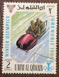 Umm Al Kayveyn Pulu-  Umm Al Quwain Stamp - Postadan Geçmiş Pul Filateli - DAMGALI - Grenoble 1968 Kış Olimpiyatları - Kızak Sporu Temalı Pul, 2 PARA - YABANCI PULLAR - NOSTALJİK DOĞUM GÜNÜ HEDİYESİ