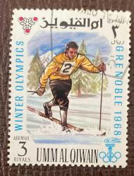 Umm Al Kayveyn Pulu-  Umm Al Quwain Stamp - Postadan Geçmiş Pul Filateli - DAMGALI - Grenoble 1968 Kış Olimpiyatları - Kayak Sporu Temalı Pul, 3 PARA - YABANCI PULLAR - NOSTALJİK DOĞUM GÜNÜ HEDİYESİ