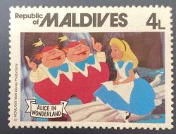 Maldivler Pulu -Maldives Stamp - Postadan Geçmiş Pul Filateli -  Walt Disney Alice Harikalar Diyarında ve masal karakterleri temalı pul, 4 PARA - YABANCI PULLAR, NOSTALJİK DOĞUM GÜNÜ HEDİYESİ