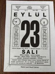 23 EYLÜL 2003 - TAKVİM YAPRAĞI - DOĞUM GÜNÜ HEDİYESİ - BÜYÜK SAATLİ MAARİF TAKVİMİ - HZ.MUHAMMED - HİCRİ ŞEMSİ YILBAŞI - SONBAHAR FASLI VE GÜNEŞ TERAZİ BURCUNDA