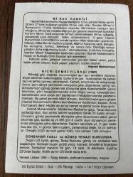 23 EYLÜL 2003 - TAKVİM YAPRAĞI - DOĞUM GÜNÜ HEDİYESİ - BÜYÜK SAATLİ MAARİF TAKVİMİ - HZ.MUHAMMED - HİCRİ ŞEMSİ YILBAŞI - SONBAHAR FASLI VE GÜNEŞ TERAZİ BURCUNDA