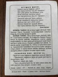 28 EYLÜL 2003 - TAKVİM YAPRAĞI - DOĞUM GÜNÜ HEDİYESİ - BÜYÜK SAATLİ MAARİF TAKVİMİ - HZ.MUHAMMED - ZUHAL SAYMAN - GENERAL KAZIM KARABEKİR DOĞU'DA ERMENİLERİ BOZGUNA UĞRATTI - DR.LOUİS PASTEUR ÖLDÜ - KENARINA BAK, BEZİNİ AL