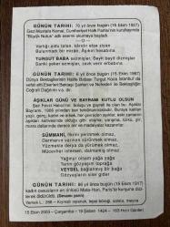 15 EKİM 2003 - TAKVİM YAPRAĞI - DOĞUM GÜNÜ HEDİYESİ - BÜYÜK SAATLİ MAARİF TAKVİMİ - GAZİ MUSTAFA KEMAL CHP KURULTAYINDA BÜYÜK NUTUK ADLI ESERİNİ OKUMAYA BAŞLADI - BEKTAŞİLERİN HALİFE BABASI TURGUT KOC İSTANBUL'DA VEFAT ETTİ - AŞIKLAR GÜNÜ VE BAYRAMI - KADIN CASUS MATA-HARİ ÖLDÜRÜLDÜ