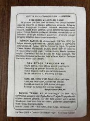 24 EKİM 2003 - TAKVİM YAPRAĞI - DOĞUM GÜNÜ HEDİYESİ - BÜYÜK SAATLİ MAARİF TAKVİMİ - BENJAMIN FRANKLIN - ATATÜRK - BİRLEŞMİŞ MİLLETLER GÜNÜ - ŞAİR BEHÇET KEMAL ÇAĞLAR VEFAT ETTİ - BEHÇET KEMAL ÇAĞLAR  - ASTRONOMİ BİLGİNİ TYCHO BRAHE ÖLDÜ