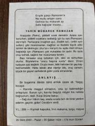 26 EKİM 2003 - TAKVİM YAPRAĞI - DOĞUM GÜNÜ HEDİYESİ - BÜYÜK SAATLİ MAARİF TAKVİMİ - ATATÜRK - YARIN MÜBAREK RAMAZAN - ANLAYIŞ