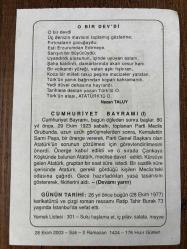 28 EKİM 2003 - TAKVİM YAPRAĞI - DOĞUM GÜNÜ HEDİYESİ - BÜYÜK SAATLİ MAARİF TAKVİMİ - MUSTAFA KEMAL ATATÜRK - NAZAN TALUY - CUMHURİYET BAYRAMI - ÇİZGİ ROMAN RESSAMI RATİP TAHİR BURAK VEFAT ETTİ
