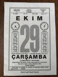 29 EKİM 2003 - TAKVİM YAPRAĞI - DOĞUM GÜNÜ HEDİYESİ - BÜYÜK SAATLİ MAARİF TAKVİMİ - ATATÜRK - CUMHURİYET BAYRAMI - KIZILAY HAFTASI - MUHSİN DURUCAN