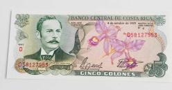 Kosta Rika 5 Kolon 1989 Banknot Dünya Kağıt Para UNC Para Birimi Banknotu