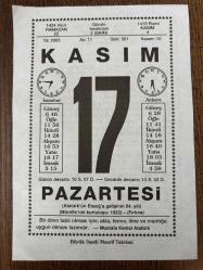 17 KASIM 2003 - TAKVİM YAPRAĞI - DOĞUM GÜNÜ HEDİYESİ - BÜYÜK SAATLİ MAARİF TAKVİMİ - MUSTAFA KEMAL ATATÜRK - HZ.MUHAMMED - EVLENMEDE AİLENİN ROLÜ - DÜNYA DİYABET GÜNÜ