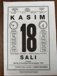 18 KASIM 2003 - TAKVİM YAPRAĞI - DOĞUM GÜNÜ HEDİYESİ - BÜYÜK SAATLİ MAARİF TAKVİMİ - HZ.MUHAMMED - AHMET NECDET - HASAN PAŞA'NIN KUMANDASINDAKİ TÜRK ORDUSU KANİJE KAPILARINDA HAÇLI ORDUSUNU BOZMUŞTU - ELMA BAHÇESİ