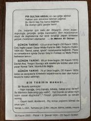 30 KASIM 2003 - TAKVİM YAPRAĞI - DOĞUM GÜNÜ HEDİYESİ - BÜYÜK SAATLİ MAARİF TAKVİMİ - MUSTAFA KEMAL ATATÜRK - DR. MEHMET ALİ DERMAN - İNGİLİZ YAZAR OSCAR WİLDE ÖLDÜ - TEKKE VE ZAVİYELERİN KAPATILMASINA İLGİLİ KARAR ÇIKTI - YAZAR KEMAL TAHİR'İN DOĞUMU - BİR TABİRİN MANASI