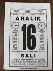 16 ARALIK 2003 - TAKVİM YAPRAĞI - DOĞUM GÜNÜ HEDİYESİ - BÜYÜK SAATLİ MAARİF TAKVİMİ - SHAKESPEARE - NACİ KASIM - KİTAP ADLI YAZI - MUSUL IRAK'A VERİLDİ - ÖĞRETMEN ERCÜMENT EKREM TALU VEFAT ETTİ