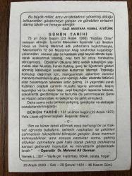 23 ARALIK 2003 - TAKVİM YAPRAĞI - DOĞUM GÜNÜ HEDİYESİ - BÜYÜK SAATLİ MAARİF TAKVİMİ - HAFIZ - GAZİ MUSTAFA KEMAL ATATÜRK - OP.DR. MEHMET ALİ DERMAN - VEFA LİSESİ EĞİTİME BAŞLADI