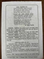 30 ARALIK 2003 - TAKVİM YAPRAĞI - DOĞUM GÜNÜ HEDİYESİ - BÜYÜK SAATLİ MAARİF TAKVİMİ - LUDWIG TIECK - DR. RIZA TEVFİK VEFAT ETTİ - ALİ MUHİTTİN HACIBEKİR VEFAT ETTİ - GÜLHANE ASKERİ HASTANE ÖĞRETİME BAŞLADI - SSCB RESMEN KURULDU - KİM BULABİLİR Kİ