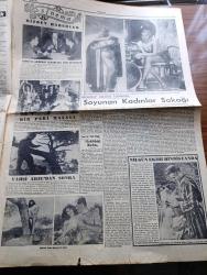 Cumhuriyet Pazar Gazetesi - 8 Kasım 1953 - Yedi Dakika Yazan Doğan Nadi Köşe Yazısı - Karikatür - Düşündükçe Turizm Sahasında Eksiklerimiz Yazan Mazhar Kunt - Uçakla Nakliyat İşi Günden Güne Gelişiyor - Haftanın Şakaları Mecidiyeköyündeki Ev Yazan Burhan Felek Köşe Yazısı - Hikaye Sedef Kutu Yazan J. D'İvray - Sinema Bizden Haberler - Orhan M. Arıburnu Almanya'da Film Çevirecek Fotoğraf - Başrolde Ayhan Işık Mesiha Yelda Ve Ahmed Tekçe'nin Oynadığı Vahşi Arzu - Broadway Eğlence Aleminden Soyunan Kadınlar Sokağı Fotoğrafı - Yeni Türk Filmi Sahildeki Kadın Başrolde Gönül Beyhan Cahit Irgat - Bir Peri Masalı Filmi Başrolde Cüneyt Gökçer Ayten Çankaya Feridun Çölgeçen Fotoğrafı - Ev Kadın Moda Köşesi - İspanya'nın En Büyük Ressamı Goya Yazan Samih Nafiz Tansu - Kebaba Dair Yazan Fuad Duyar - Açlık Grevi Yapan Kanuni Sultan Süleyman'ın Veziri Hüsrev Paşa - Dünyada Görülen Seralarda En Meşhurları - Mürekkep Gölü - Tarihte Görülmemiş Bir Baskın