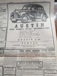 Cumhuriyet Gazetesi - 9 Nisan 1948 - Umumi Af Tasarısı Köşe Yazısı - Bulgaristanla Aramızdaki Ataşemiliterler Hadisesi - Batı Almanya'da Hükümet Kurulmak Üzere Birleşik Amerika 5 Maddelik Bir Program Teklif Etti - Bir Amerikalı Yazara Göre Türk Rus Savaşında Bizim 4 Günden Fazla Dayanabileceğimize İstanbul'da Kimse İnanmıyormuş - Adapazarı'nda Sel Fotoğraf - Romanya'dan Firarlara Kızılordu Mensupları Yardım Ediyorlar - Beş Yıllık Maden Planı - Yeni Tip Ekmek Kararnamesi Çıktı - İstanbul'da Köpek Salgını - Düşman Piyesi Şehir Tiyatrosundaki Hadise'nin Dünkü Muhakemesi Fotoğraf - Goebbels'in Hatıraları Yazı Dizisi - Damga Filmi Taksim Sinemasında - Türkiye İktisat Mecmuası 3. Sayısı Çıktı - John Steinbeck'in Gazap Üzümleri Remzi Kitabevinde - Huzur Yazan Ahmet Hamdi Tanpınar Yazı Dizisi - Çimento Meselesi Yazan Burhan Felek Köşe Yazısı - Austin 1948 Model Binek Otomobilleri - Bugünkü Radyo Programı - Muammer Karaca Opereti Maksimde Hangisi Oyunu - Dermoliv Uyuz Ve Deri Hastalığı İçin