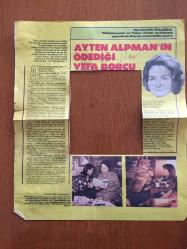 AYTEN ALPMAN'IN FOTOĞRAFLARININ ve ''AYTEN ALPMAN'IN ÖDEDİĞİ VEFA BORCU'' BAŞLIKLI HABER YAZISININ YER ALDIĞI DERGİ SAYFASI (TEK YAPRAK) - 33 x 28 cm EBADINDA - (AÇIKLAMAYI OKUYUNUZ)