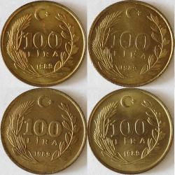 Türkiye Cumhuriyet 1989 Yılı 100 Lira  4 Adet 7724