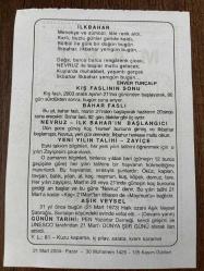 21 MART 2004 - TAKVİM YAPRAĞI - DOĞUM GÜNÜ HEDİYESİ - BÜYÜK SAATLİ MAARİF TAKVİMİ - ENVER TUNÇALP - KIŞ FASLININ SONU - BAHAR FASLI - NEVRUZ - YENİ YILIN TALİHİ - AŞIK VEYSEL