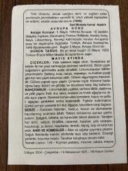 5 MAYIS 2004 - TAKVİM YAPRAĞI - DOĞUM GÜNÜ HEDİYESİ - BÜYÜK SAATLİ MAARİF TAKVİMİ -  AVRUPA GÜNÜ - GAZİ MUSTAFA KEMAL ATATÜRK - İLK TBMM TOPLANTISI - MAYIS AYINDA; ÇİÇEKLER - BAHÇIVANLIK - SEBZE - AHIR VE KÜMESLER