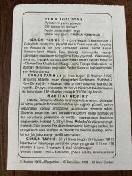 3 HAZİRAN 2004 - TAKVİM YAPRAĞI - DOĞUM GÜNÜ HEDİYESİ - BÜYÜK SAATLİ MAARİF TAKVİMİ - ANTONİO FOGAZZARO - CAVİDAN TÜMERKAN - BÜYÜK İSHAKPAŞA YANGINI - PİYANİST VEDAT KOSAL VEFAT ETTİ - BM HABİTAT ZİRVESİ TÜRKİYE'DE YAPILDI - HABİTAT NEDİR ? - 1912 İSTANBUL YANGINI