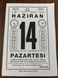 14 HAZİRAN 2004 - TAKVİM YAPRAĞI - DOĞUM GÜNÜ HEDİYESİ - BÜYÜK SAATLİ MAARİF TAKVİMİ - CATULLUS - JANDARMA TEŞKİLATININ KURULUŞU - ALMANLARIN PARİSE GİRMESİ - RUS YAZAR MAKSİM GORKİ ÖLDÜ