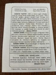 2 AĞUSTOS 2004 - TAKVİM YAPRAĞI - DOĞUM GÜNÜ HEDİYESİ - BÜYÜK SAATLİ MAARİF TAKVİMİ - MONTAGİNE - MÜMTAZ ARIKAN - TÜRKİYE'DE SEFERBERLİK İLAN EDİLDİ - TENOR ENRİCO CARUSO ÖLDÜ - GENÇLER, GENÇLER..